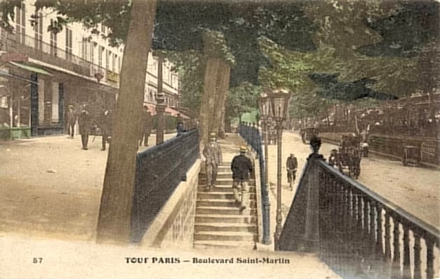 Gammelt postkort taget i nrheden af nedgangen til stationen Saint Martin p metrolinie 8 og 9