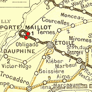 Liniekort over metrolinie 1 med endestationen Porte Maillot
